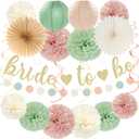Sage-Green Pink Bridal-Shower Bachelorette Party-Decorations - 22pcs Bride To Be Banner, Beige Paper Lanterns Streamers, Tissue Pom Poms Flowers Fans Favors Wedding Decor Supplies Hugmoon