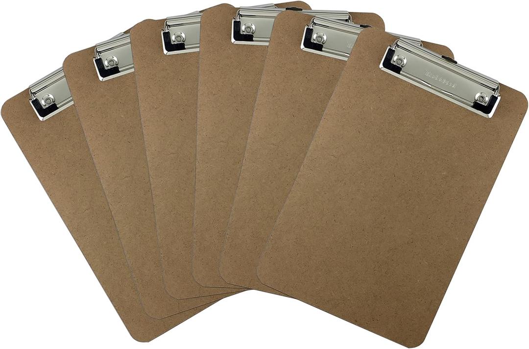 Trade Quest Memo Size 6'' x 9'' Clipboard Low Profile Clip Hardboard (Pack of 6)