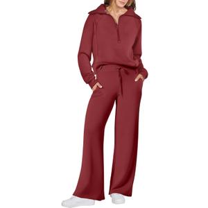 ANRABESS Womens 2 Piece Outfits Half Zip Sweatshirt & Wide Leg Pants Airport Travel Lounge Matching Sets Sweatsuits Clothing L