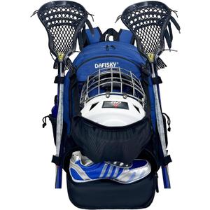 DAFISKY Lacrosse Backpack Field Hockey Equipment Bag,2 Stick Holders,Helmet Holder&Separate Ventilated Shoe Compartment Holds All Lacrosse Gear,Ergonomic Comfort Waterproof Durable for Youth Men Women (Dark Blue)