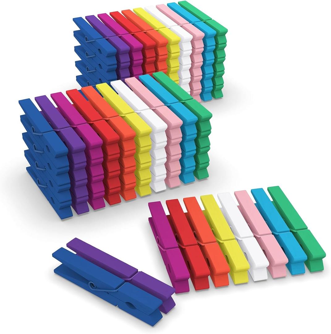 100 Pcs Colored Clothes Pins Wooden, Colored Clothespins for Crafts 2.9 Inch, Clothing Pins for Hanging Classroom