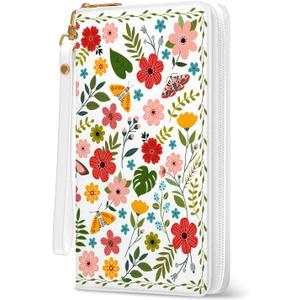 Flower Womens Wallet, RFID Blocking Wallets for Women, ColofuleFloral Ladies Purse with Zip Around Credit Card Holder and 10 Card Slots & ID Window, Large Capacity Clutch Hand Strap Christmas Gift