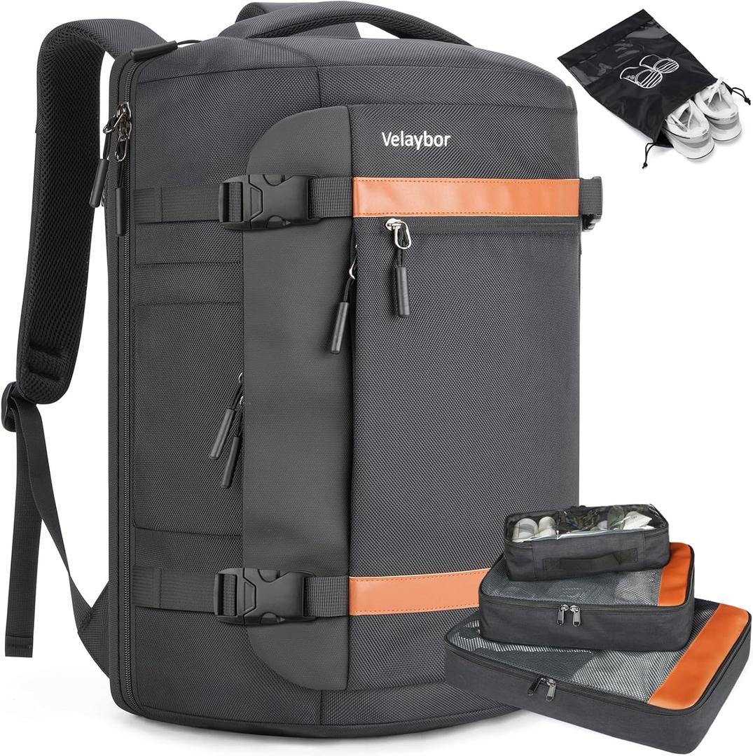 42L Travel Backpack with 4 Packing Cubes, TSA Friendly Flight Approved Carry-On Bag, Water-Resistant Weekender Business Backpack for Men Women, Fits 17.3" Laptop (Black)