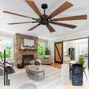 Depuley 72-Inch Ceiling Fan with Light: Modern 8-Blade Walnut and Black Indoor Outdoor Fans with Remote App Control Dimmable Light - Ultra Quiet DC Motor Reversible 6 Speed Timer, Walnut and Black