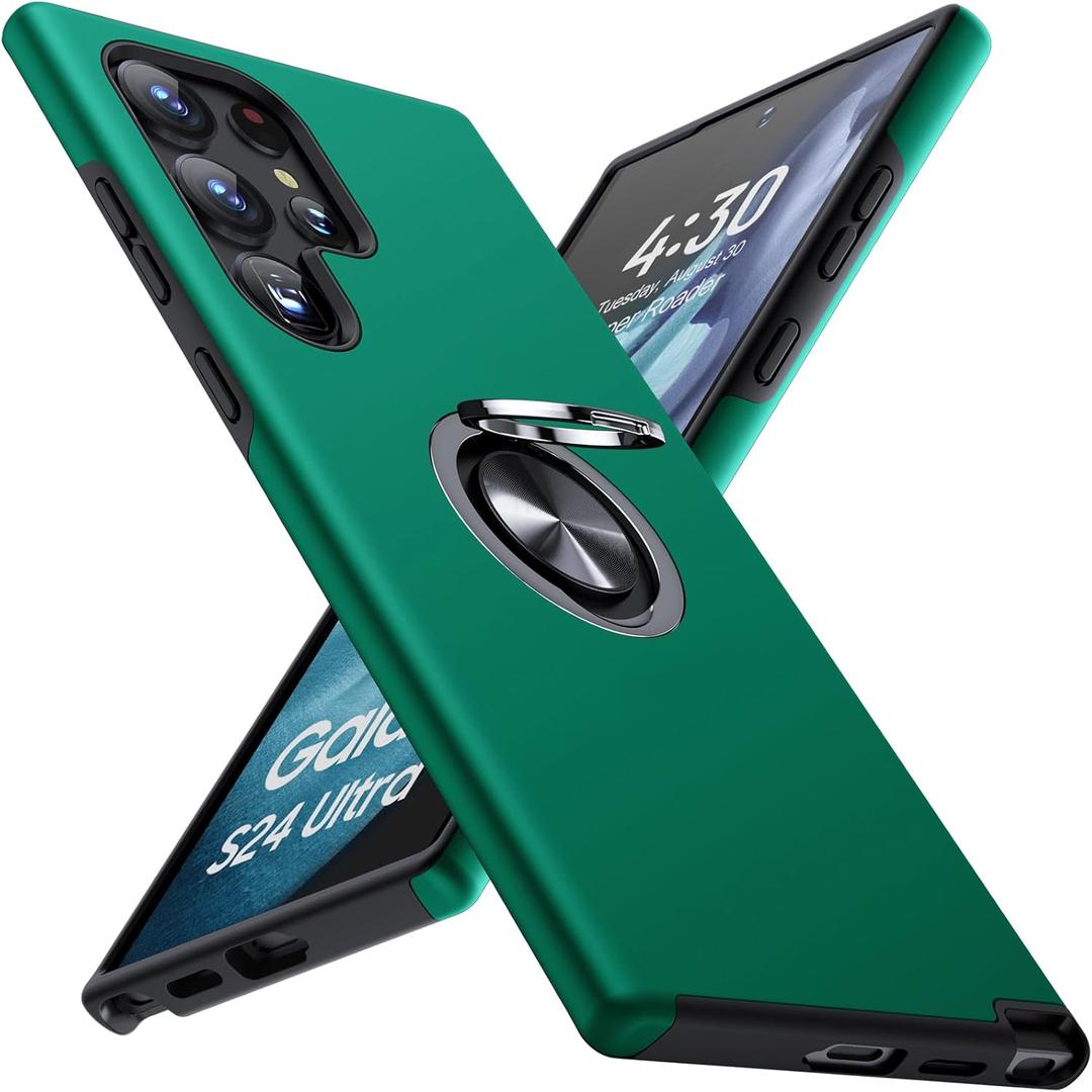 JAME for Samsung Galaxy S24 Ultra Case, Slim Fit Shockproof Protective S24 Ultra Case, with Ring Holder Kickstand, Military-Grade Protection Phone Case for Galaxy S24 Ultra Case 6.8", Green