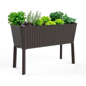 Keter Splendor 31.7 Gallon Raised Garden Bed with Self Watering Planter Box and Drainage Plug-Perfect for Growing Fresh Vegetables, Flowers and Herbs, Brown