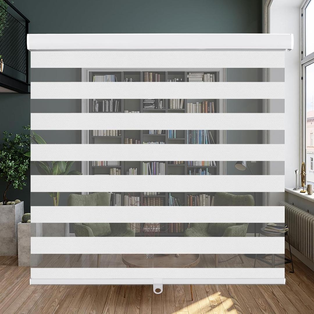 LUCKUP Cordless Zebra Blinds Roller Shades for Windows-Dual Layer High Shading Blinds with Valance High Shading Day Night Privacy Blackout Fabric, 29" W x 72" H, White