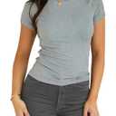 Dwnval Womens Basic Summer Short Sleeve Crewneck T Shirt Raglan Ribbed Knitted Slim Fit Casual Going Out Tops(Heather Grey, L)