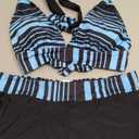 Zando Women's Two Piece Halter Swimsuit Athletic Push Up Bikini Set Swimwear with Boyshorts Sporty V Neck Bathing Suit Large(8-10)