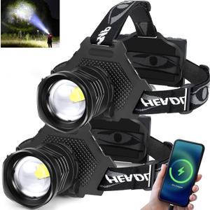 Aikertec Rechargeable LED Headlamp 1080 Lumen, Super Bright Head Lamp Flashlight with 5 Lighting Modes, IPX6 Waterproof, Zoomable Headlight for Camping, Hiking, Fishing, Biking, Running (2 Pack)