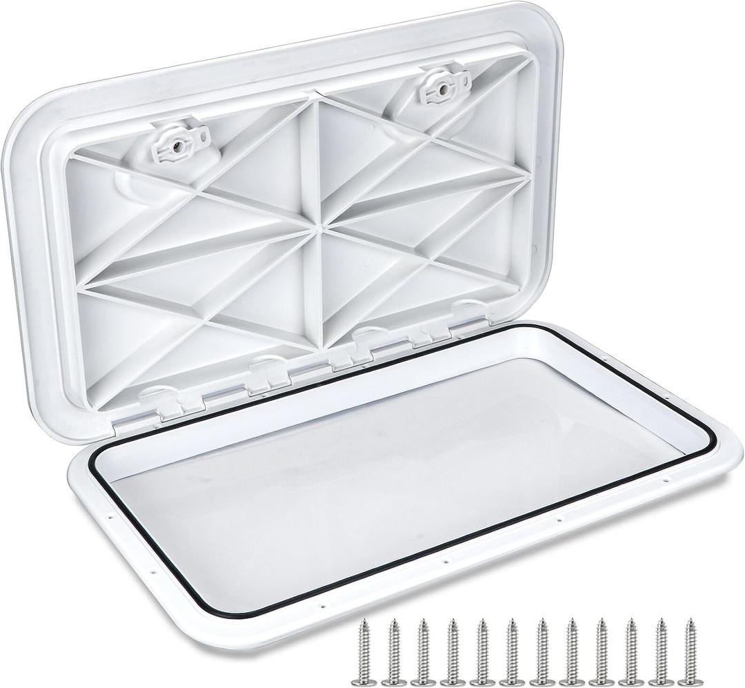 smartmarine 24"x14" Marine Boat Deck Hatch Cover,Boat Access Hatch & Lid, 2pcs Hatch Handles Lock.Black/White, 24"*12"
