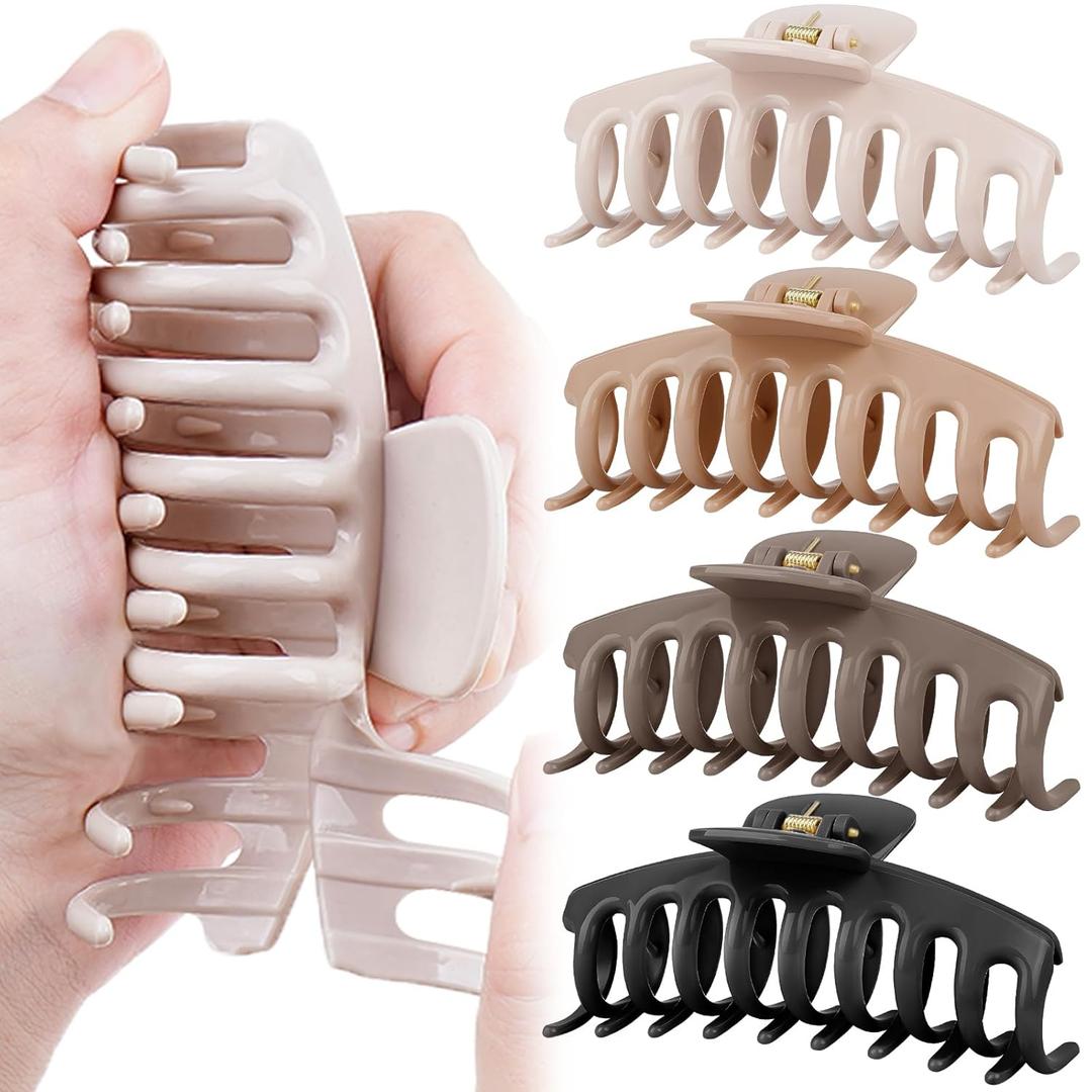 TOCESS Nylon Hair Claw Clips: Flexible & Unbreakable Safe Large Neutral Hair Claws for Thick/Thin Hair Women - Strong Hold 4 Pack 4.3 Inch Big Jaw Clips - Perfect Stocking Stuffers