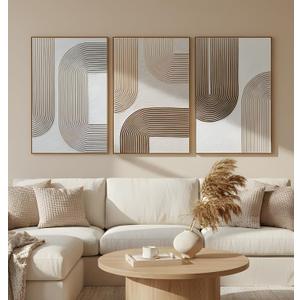 SAFERRYHOME Boho Neutral 3D Textured Wall Art Hand Painted,24"x36"x3 Framed, 24"x36"x3 Panels