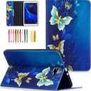 Case for Samsung Galaxy Tab A 10.1" 2016 Tablet (SM-T580/T585/T587, NO S Pen Version) PU Leather TPU Back Shockproof Shell Folio Stand Magnetic Wallet Cover with Card Pockets, Gold Butterfly