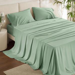 Bedsure Queen Sheet Set, Rayon Derived from Bamboo, Cooling Sheets, PureWoven, Breathable & Soft, Deep Pocket Up to 16 Inches, Hotel Luxury Silky Bedding for Hot Sleepers, Sage Green