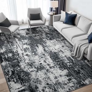 Washable Area Rugs 6'x9' Non-Slip Modern Abstract Soft for Living Room Entryway Bedroom Nursery, Print Pattern, Black Navy Blue Gray
