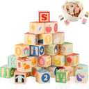 ABC Wooden Building Blocks for Toddlers 1-3 Large, 26 PCS Alphabet & Number Stacking Blocks, Educational Learning Toys for Boys Girls Kids Gifts 1.65''