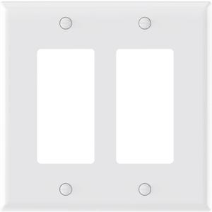 AIDA 2-Gang Midsize Light Switch Cover Plate, Decorative Wall Plates Outlet Covers, Glossy White, 1-Pack Unbreakable Thermoplastic Switch Plates, UL Listed, 4.8" H x 4.94" L