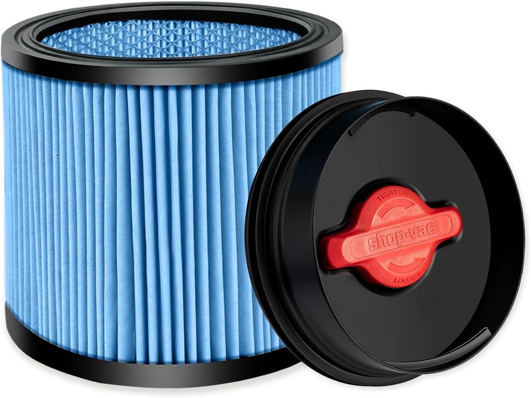 Shop-Vac 90350/90304/90344 Cartridge Filter with Upgraded Universal Retainer, Fits Most 4-16 Gallon Shop-Vac Wet/Dry Vacuums, High Efficiency Nanofiber Filtration Paper, Reusable, 1 Pack
