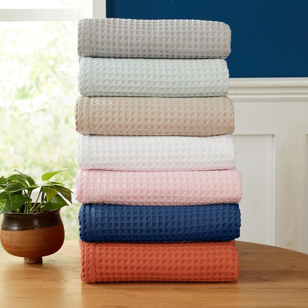 100% Cotton Waffle Weave Bed Blanket | Soft, Breathable, and Lightweight Blanket for All-Season | Perfect for Layering | Brielle Collection (Full/Queen, Pink) 