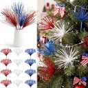 Dingion 12 Pack 4th of July Tree Decorations Red White and Blue Flowers Patriotic Artificial Glitter Picks Firework Stems 250th Anniversary Table Centerpieces for USA Vase Filler Independence Day