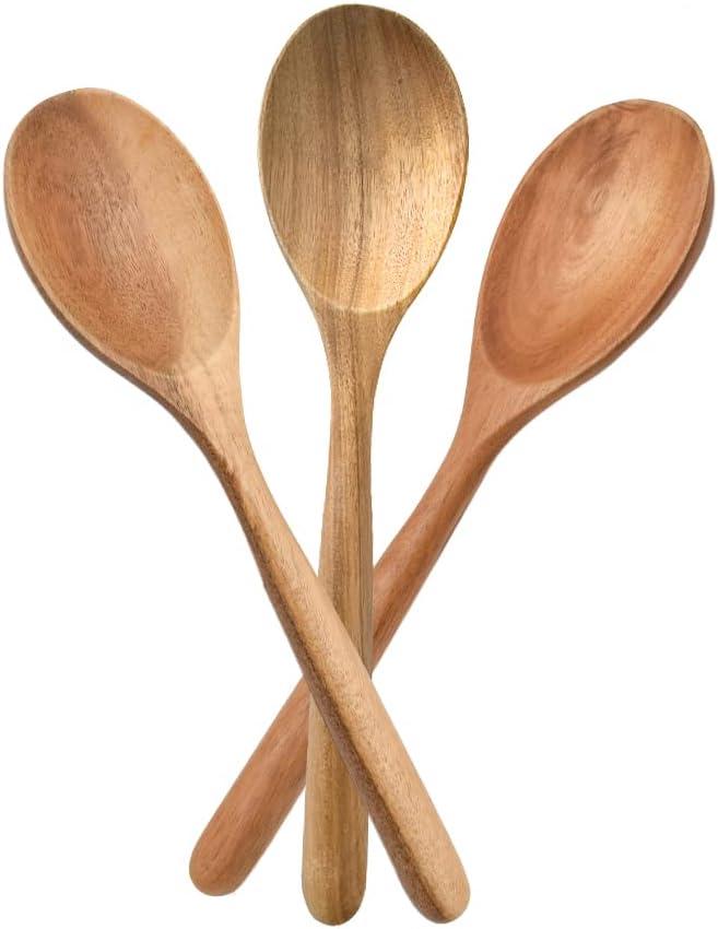 Wooden Spoons for Cooking, Healthy Acacia Wood Spoon Scoops, Kitchen Serving Spoon Set of 3, Food Servers Ladle, Cooking Utensil For Soup Stirring, Salad Servers