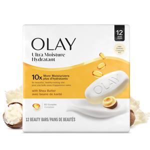 Olay Beauty Bar, Ultra Moisture,10x More Moisturizers, Nourishing Conditioners, Smooth & Gentle on Skin, Vitamin B3 Complex, For All Skin Types, Shea Butter Scent, 3.17 oz, (Pack of 12)