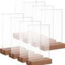 8 Pack Clear Acrylic Sign with Wood Base T Shape Sign Holder Vertical Acrylic Blank Stands Desktop Display Plastic Menu Frames Double Sided Flyer Stand for Wedding Restaurant Party Decoration