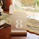 Wedding Table Numbers 1-25, Acrylic Arch Signs with Natural Wood Stands Holders, Rustic Table Decor for Reception & Parties (Frosted White)