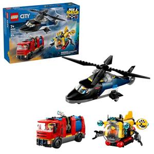 LEGO City Helicopter, Fire Truck & Submarine Remix Kids Toy - 3 Building Toys in 1 for Boys and Girls, Ages 7+ - Gift Idea for Birthdays - with 3 Minifigures - 60462 unopened