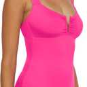 BECCA Color Code - Women's V-Wire One Piece Swimsuit, Adjustable, Bathing Suits for Women (Pink, Large)