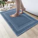 AMOAMI Waffle Bath-Mat, Absorbent Bath Mats for Bathroom Non Slip, Machine Washable Bathroom Rugs with Tassels Ultra Soft Boho Bath Rugs for Floor 24"x36" Blue