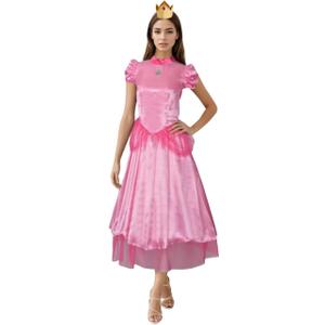 Women Princess Peach Costume Super Brothers Party Gown Ball Dress (Large, Pink)