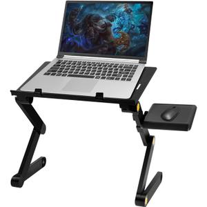 Uten Adjustable Laptop Stand, Laptop Desk for up to 17" Laptops, Portable Laptop Table Stand for with 1 Strengthened CPU Fans, Detachable Mouse Pad, Ergonomic Lap Desk, Office Stands(Black)