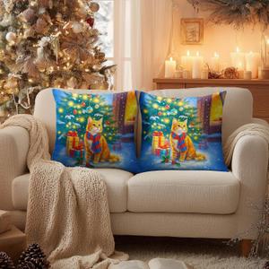 2 x Christmas Throw Pillow Covers 18x18 Inch Set of 2 Soft Winter Cat Decorative Kitten Cushion Covers Holiday Christmas Pillow Cases Rustic Farmhouse Decor for Sofa Couch Bed Living Room