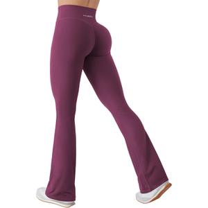 YEOREO Mini Flare Leggings for Women 30.5" Hidden Scrunch Workout High Waisted No Front Seam Craze Gym Yoga Pants (Small, Deep Cherry Red)