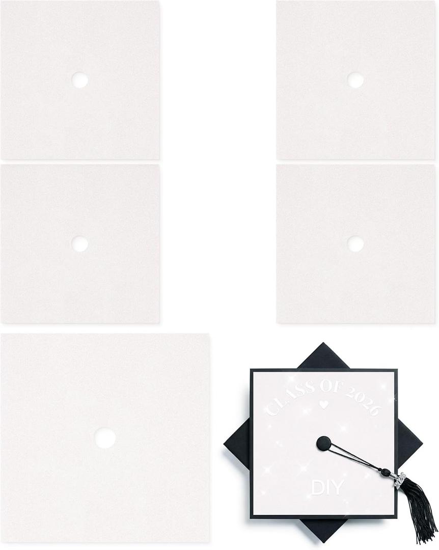 5 Pcs White Glitter Cardstock for Graduation Cap Decorations, 9.8 Inch Grad Cap Topper Blank Construction Paper for DIY Grad Hat Decor