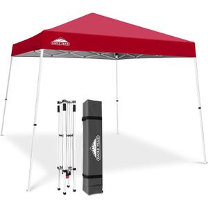 EAGLE PEAK 10x10 Slant Leg Pop-up Canopy Tent Easy One Person Setup Instant Outdoor Beach Canopy Folding Portable Sports Shelter 10x10 Base 8x8 Top (Red)
