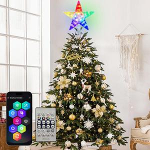 Christmas Tree Topper LED Lighted Star Tree Top APP Control, 5-Point Star RGB Night Light Treetop, Small Xmas Tree Decor for Christmas, USB Plug in/Wire 9.84Ft