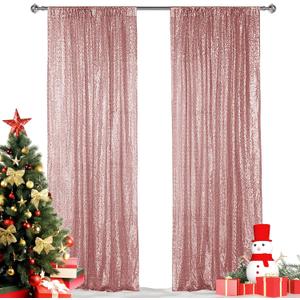 Hahuho Rose Gold Sequin Backdrop Curtain, 2PCS 2FTx8FT Glitter Backdrop Curtain for Parties, Christmas, Wedding, Party Decoration2 Panels, 2FT x 8FT, Rose Gold