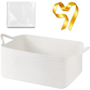 OIASKET Large Empty Gift Baskets for Baby Shower, 16.5" L x 12.6" W x 7" H Cute Woven Storage Basket with Gift Bags and Ribbons, Small Rope Toy Basket with Handles, Cat Dog Pet Toy Organizer - White