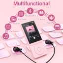 64GB MP3 Player with Bluetooth 5.3, Music Player with HiFi Sound for Sports Runners, 2.4" Screen MP3 Player Built in HD Speaker Voice Recorder E-Book, Expanded Up to 128GB, Earphone Included, Pink