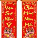 Vietnamese New Year Decorations 2026 TET Vietnamese Lunar New Year Red Hanging Couplets, Good Fortune Spring Festival Couplets Ornament for TET Home Door Wall Festival Decor(Classic)