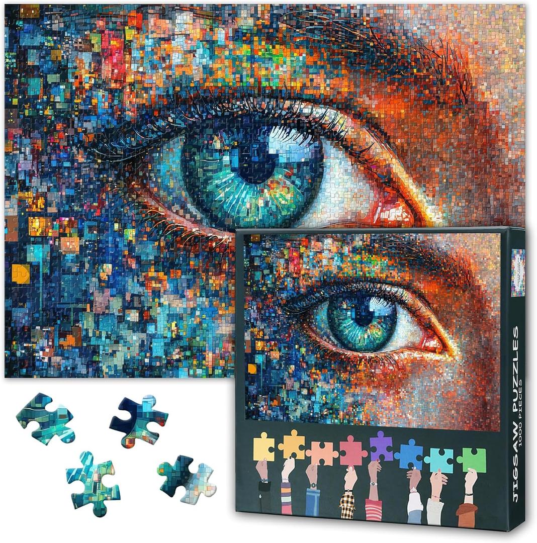 Puzzles for Adults 1000 Pieces Mosaic Eye, Abstract Jigsaw Puzzle (27.5x19.7 Inch), Futuristic Theme Blue Pupils Challenging Puzzles for Adults, Family Game for Men & Women (Home Decor Gift)