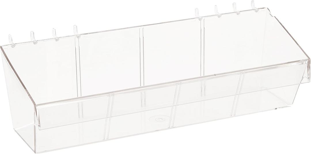Azar Displays 556114 13" W Acrylic Bin for Pegboard/Slatwall (4 Pack) (4 IN DEEP)