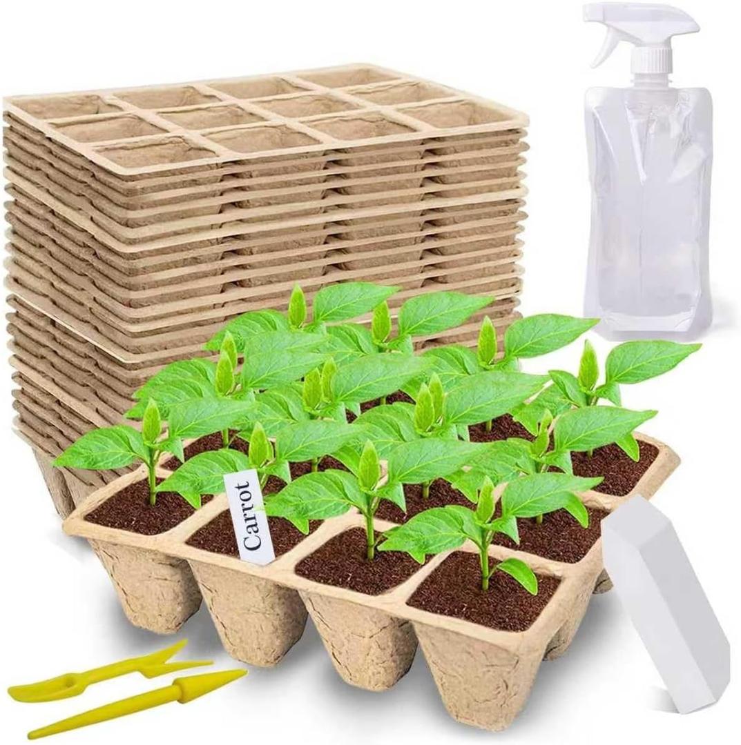 360 Cells Seed Starter Tray, 30 Pack Biodegradable Peat Pots with 200 Labels, Plant Starter Kit for Seedlings