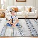 BESTSWEETIE 8x10 Area Rugs for Living Room Washable Moroccan Farmhouse Neutral Geometric Low Pile Non-Slip Soft Print Pattern Rug for Bedroom Kitchen Dining Room Entryway Blue/Brown