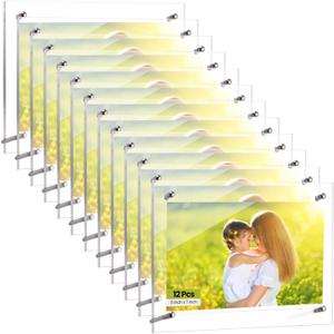 Thyle 12 Pcs Acrylic Picture Frame 5 x 7 Clear Floating Photo Frames with Stand, Frameless Desktop or Hanging, Horizontally or Vertically Display for Christmas Gifts Home Office Wedding(Silver)