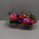 DILATATA Flower Arrangement with Wooden Vase 10" Artificial Flowers in Pot  Fake Flowers in White Rectangular Wooden Vase Potted Faux Flower Centerpieces for Table Decor Living Room  Purple