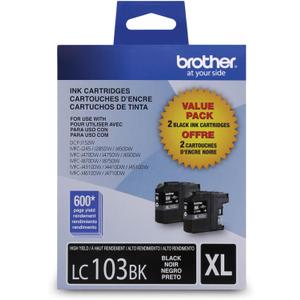 Brother LC103 High-Yield Black Ink Cartridges, Pack Of 2